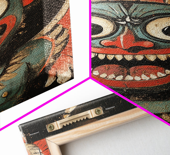 Creepy 19th Century Folk Art Framed Canvas Print, Spooky, Folk Art Painting, Russian Folk Art Home Decor