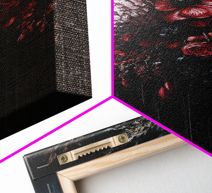 Dark Academia Blood Roses Framed Canvas Print, Halloween Decor, Macabre Art, Macabre Flowers, Halloween Wall Art, Gothic Decor, Dark Home Decor