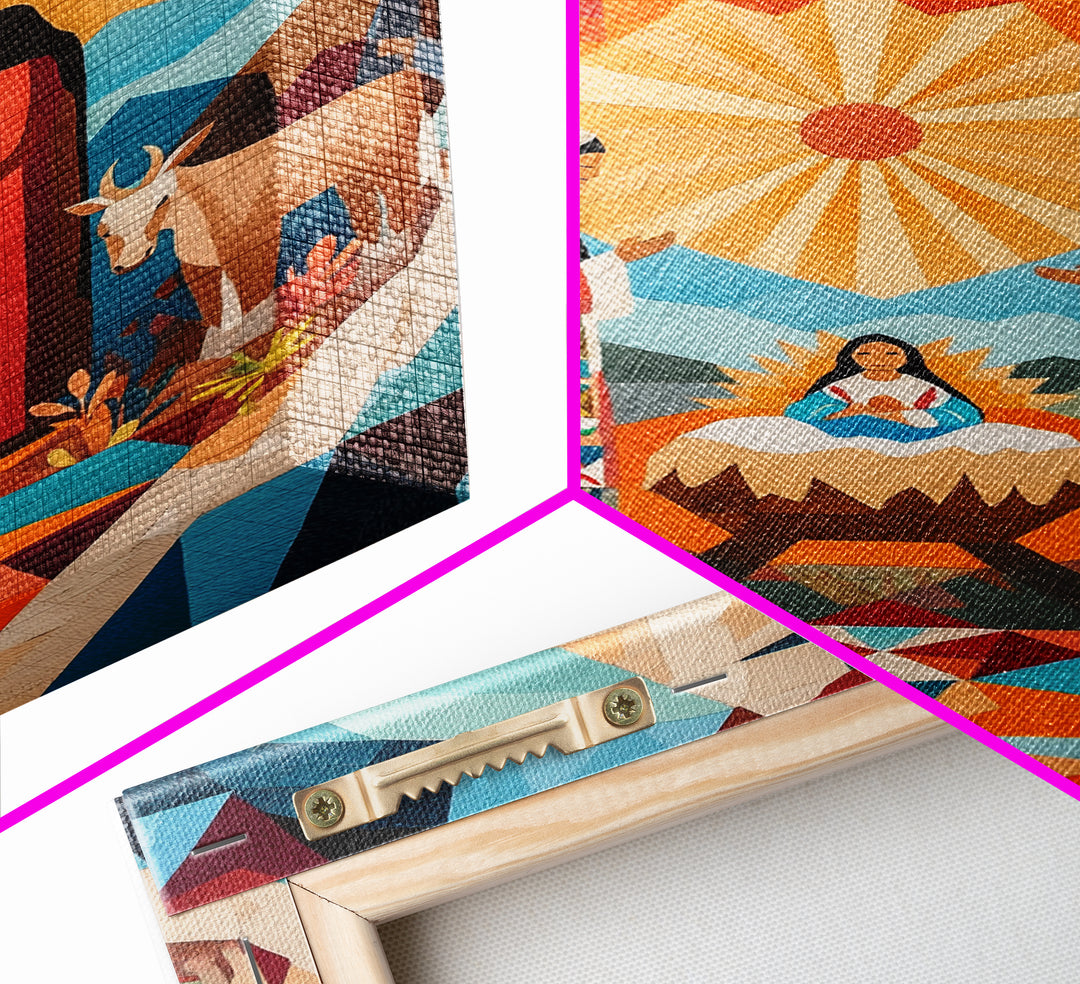 Art Deco Abstract Nativity Painting Print, Canvas Art, Rustic Christmas Wall Art, Christmas Decor, Christmas Painting, Xmas Decor