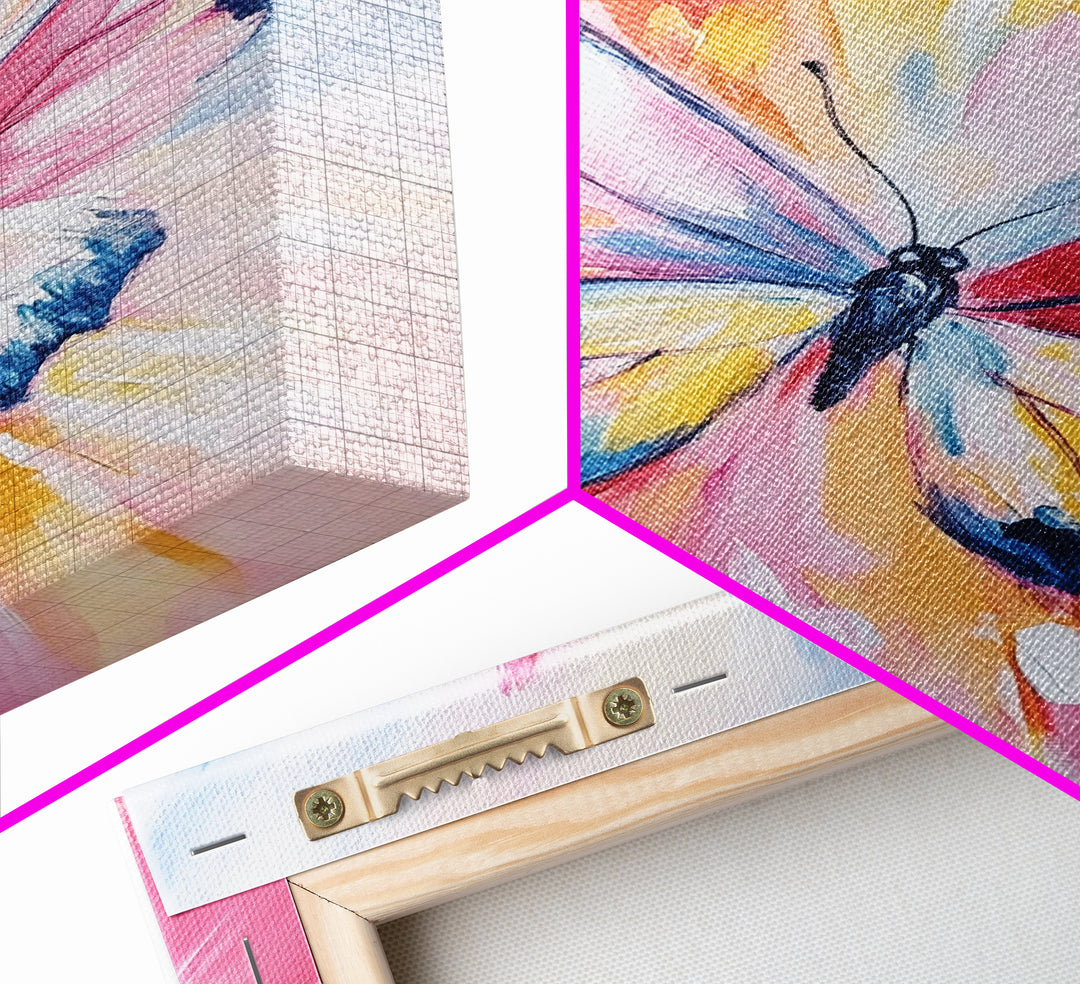 Pink Butterfly Oil Painting Print, Rustic Farmhouse, Boho Home Decor, Preppy Wall Art Dorm Room Wall Art Nursery Wall Art Home Decor
