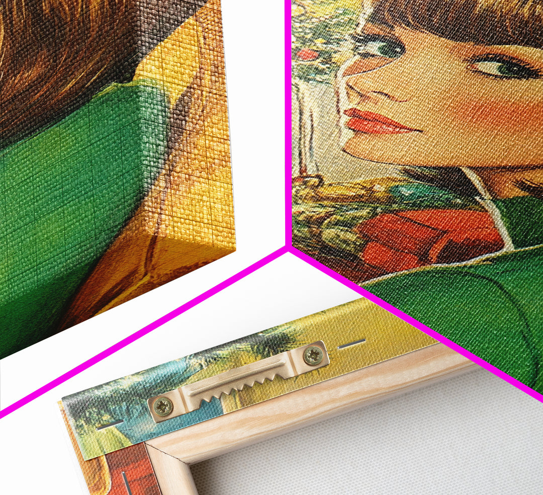 Christmas Postcard Style Art, Home Decor, Christmas Wall Art, Framed Canvas Print, 1950s Christmas Style Wall Art, Christmas Postcard Art