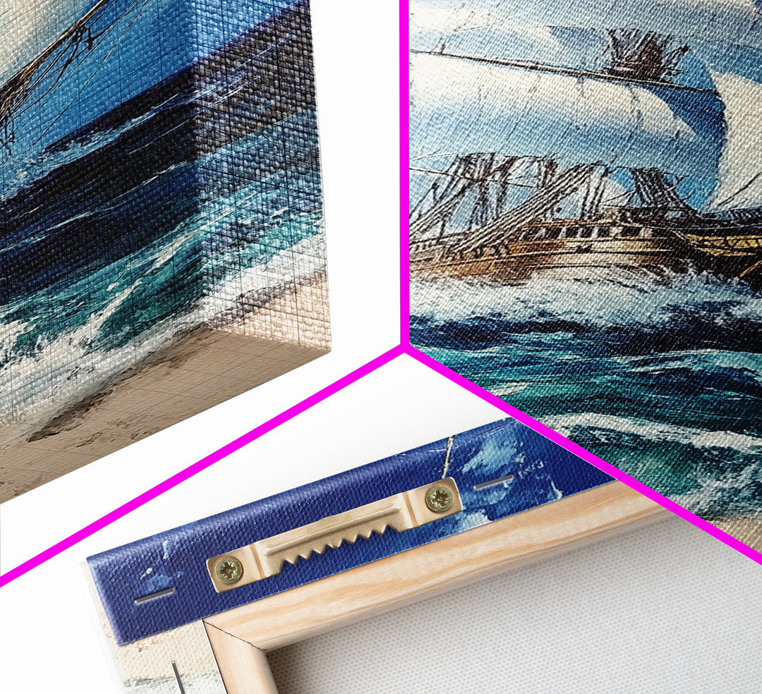 Schooner off the coast of Tripoli, Framed Canvas Print, nautical Decor, Victorian Pirate Art