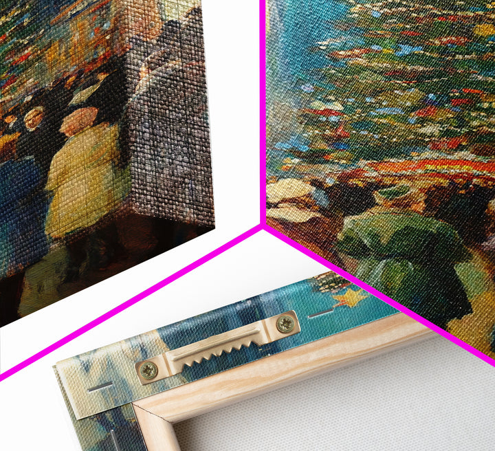 Christmas in Town Sqaure Framed Canvas Print, Retro Christmas Village Wall Art, Christmas Decor, Christmas Wall Art, Farmhouse Christmas