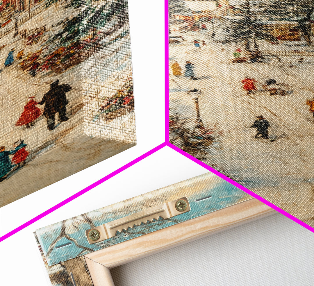 Christmas Village Mantle Painting, Christmas Mantle Wall Art, Framed Canvas Print, Retro Christmas, Vintage Christmas Painting Wall Art