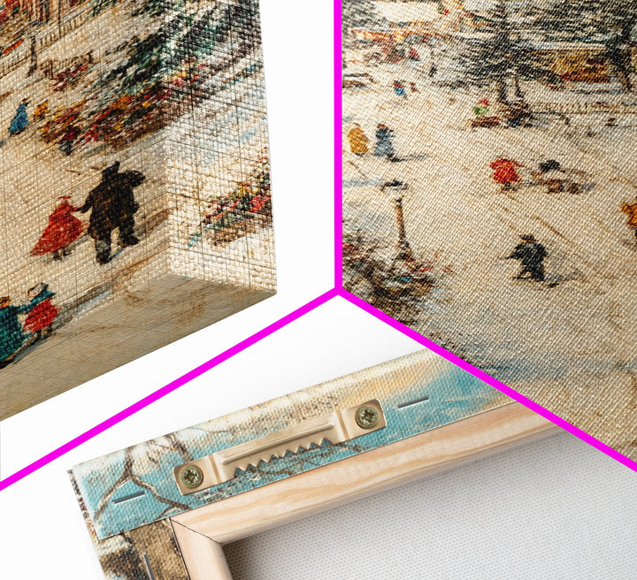 Christmas Village Mantle Painting, Christmas Mantle Wall Art, Framed Canvas Print, Retro Christmas, Vintage Christmas Painting Wall Art