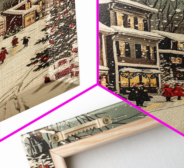 Christmas in Boston Framed Canvas Print, Christmas Village Wall Art, Christmas Prints, Christmas Decor Idea, Christmas Art