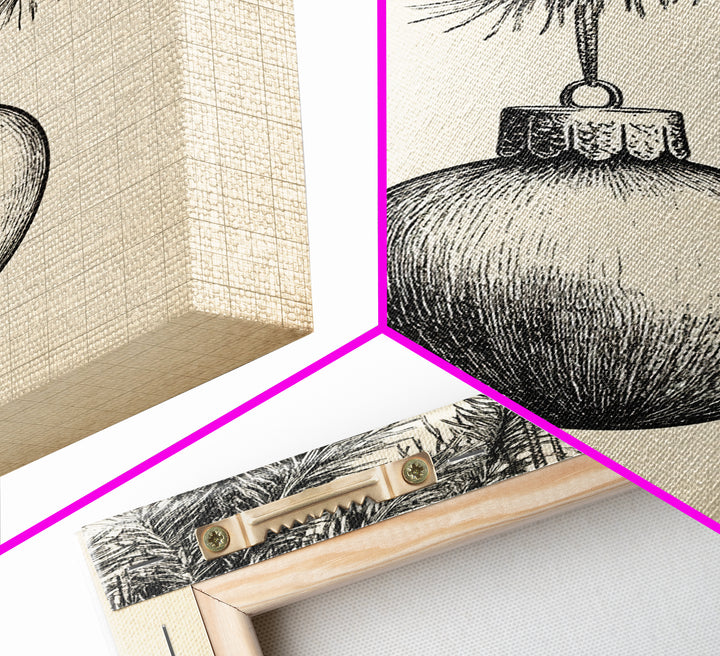 Boho Christmas Ornament Painting Print, Christmas Art, Black and White Art