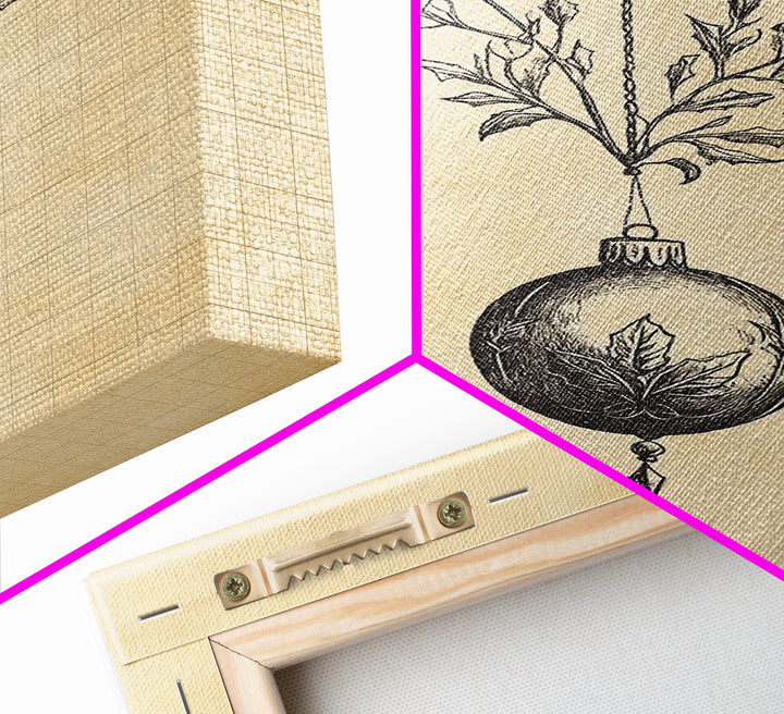 Christmas Tree Ornament Painting Print, Boho Christmas Wall Art, Framed Canvas