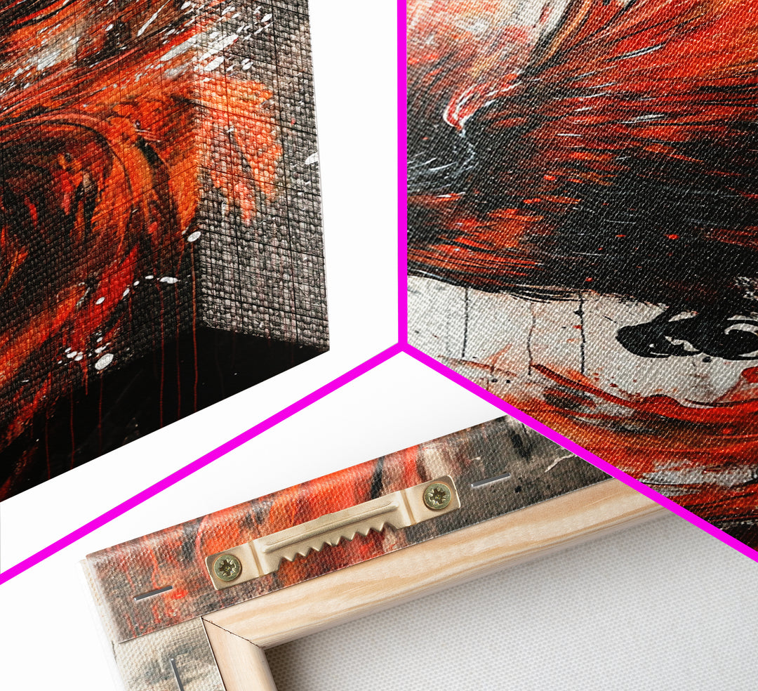 Canvas Print Of a Phoenix Painting, Wood Framed Art, Grunge Decor, Loft Art, Phoenix With Flaming Wings Wall Art