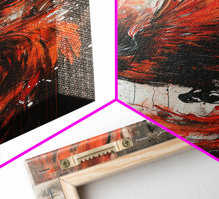 Canvas Print Of a Phoenix Painting, Wood Framed Art, Grunge Decor, Loft Art, Phoenix With Flaming Wings Wall Art