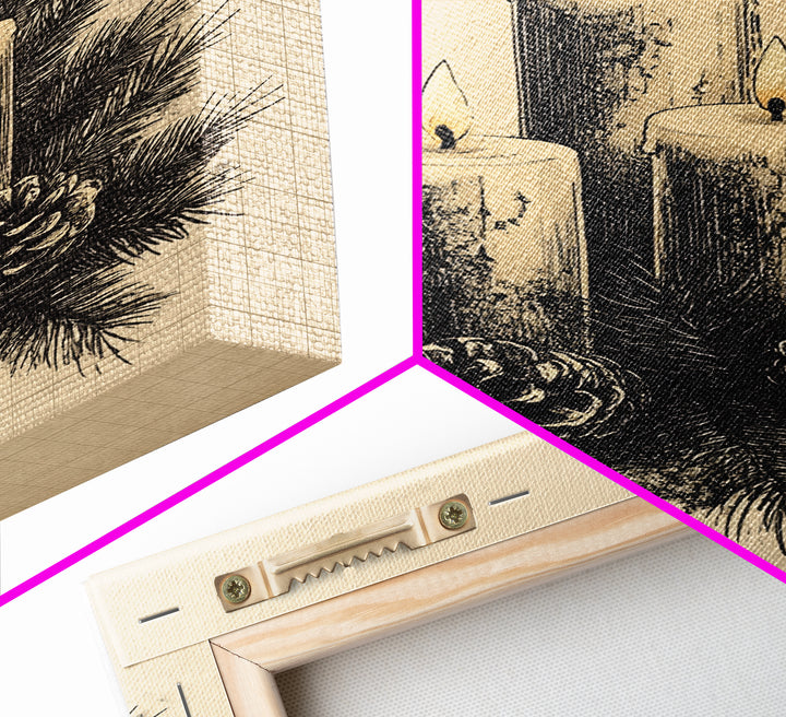 Boho Christmas Candles Canvas Print - Framed Canvas - Minimalist Christmas Art - Boho Christmas Art - Rustic Christmas Art