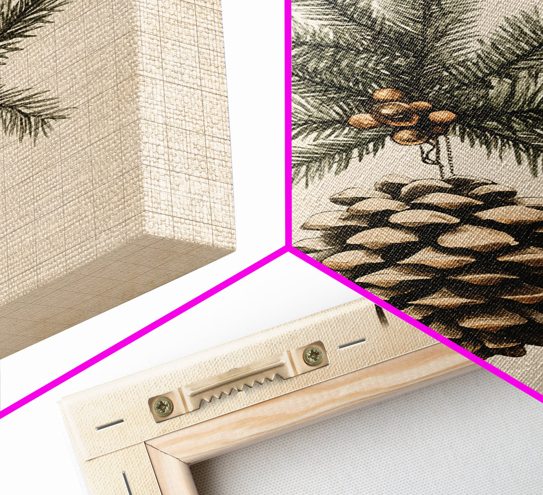 Boho Christmas Pinecone Canvas Print - Framed Canvas - Minimalist Christmas Art - Boho Christmas Art - Rustic Christmas Art