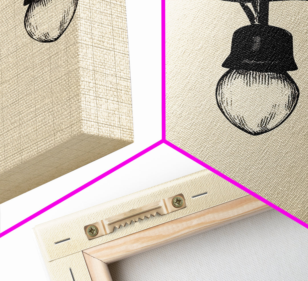 Black and White Sketch of Christmas Lights Canvas Print - Framed Canvas - Minimalist Christmas Art - Boho Christmas Art - Rustic Christmas Art