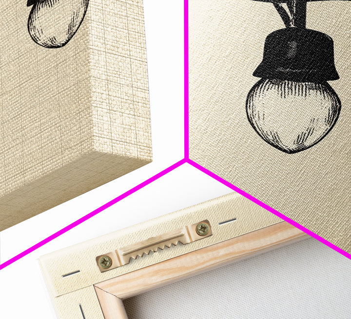 Black and White Sketch of Christmas Lights Canvas Print - Framed Canvas - Minimalist Christmas Art - Boho Christmas Art - Rustic Christmas Art