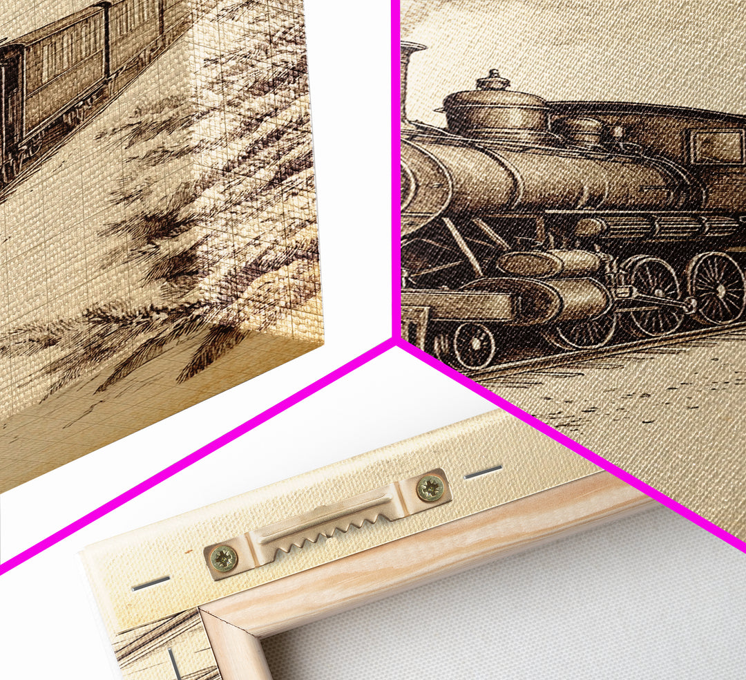 Boho Christmas Train Canvas Print - Framed Canvas - Minimalist Christmas Art - Boho Christmas Art - Rustic Christmas Art