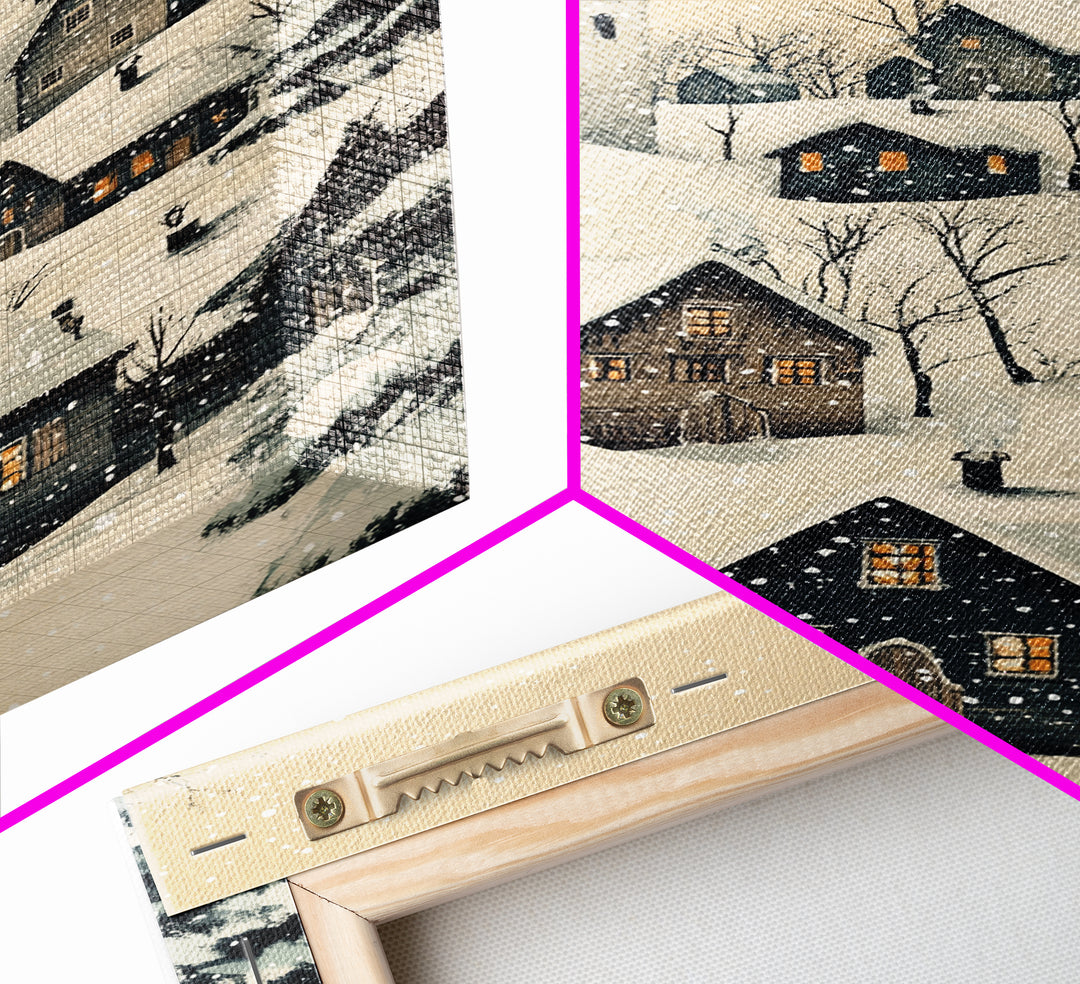 Christmas Village Canvas Print - Framed Canvas - Minimalist Christmas Art - Boho Christmas Art - Rustic Christmas Art