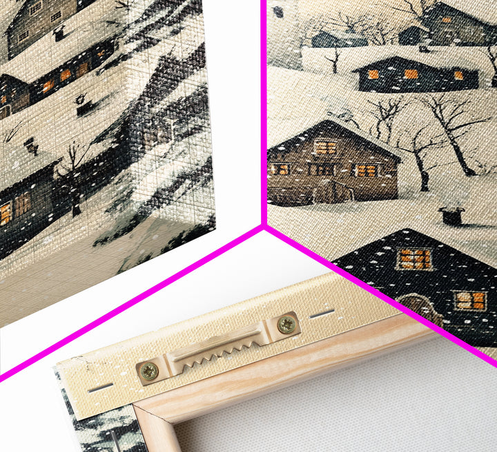 Christmas Village Canvas Print - Framed Canvas - Minimalist Christmas Art - Boho Christmas Art - Rustic Christmas Art