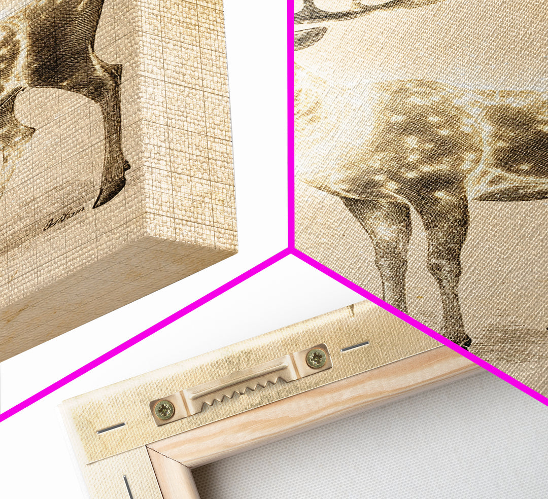 Christmas Reindeer Canvas Print - Framed Canvas - Minimalist Christmas Art - Boho Christmas Decor - Rustic Christmas Art