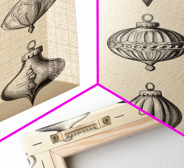 Christmas Ornaments Canvas Print - Framed Canvas - Minimalist Christmas Art - Boho Christmas Art - Rustic Christmas Art