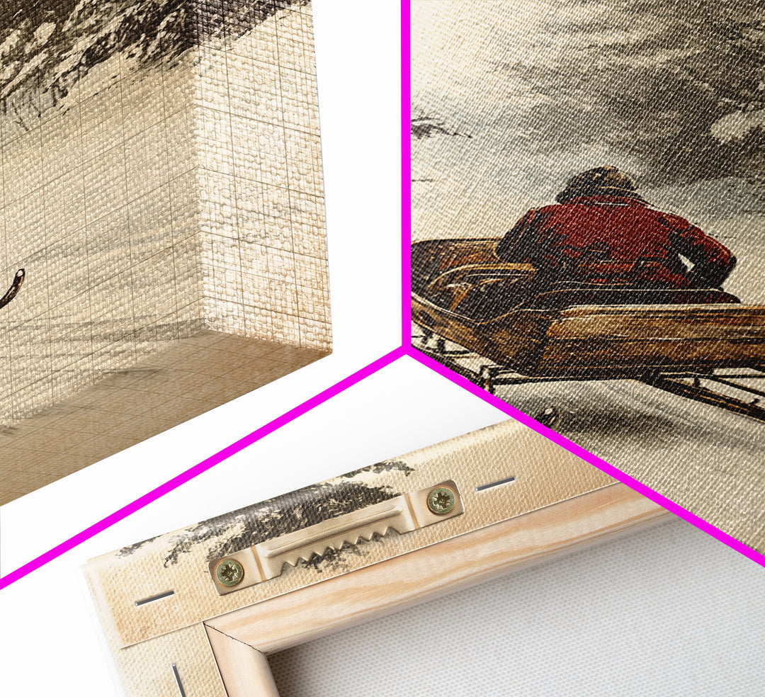 Christmas Sleigh Ride Canvas Print - Framed Canvas - Minimalist Christmas Art - Boho Christmas Art - Rustic Christmas Art