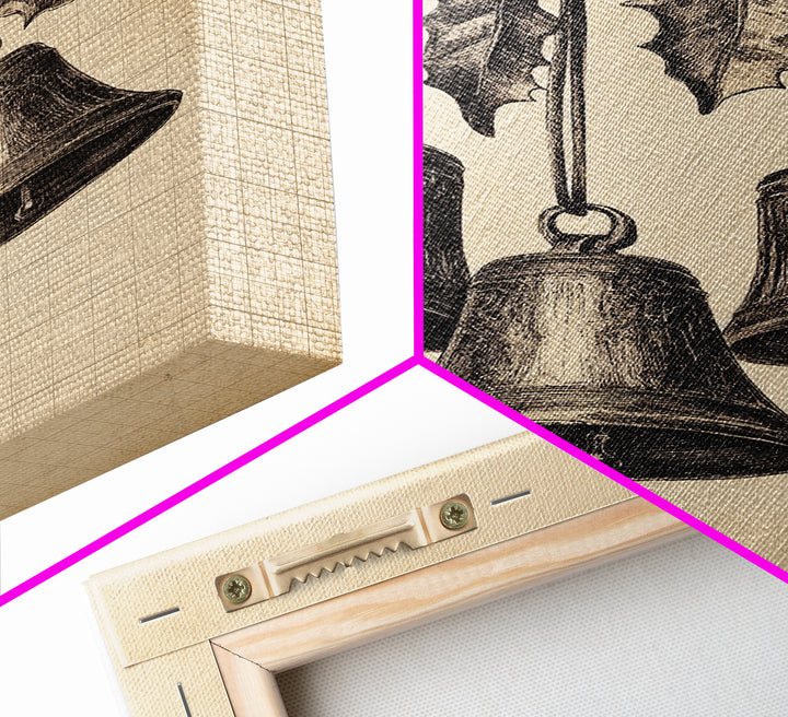 Christmas Bells Canvas Print - Framed Canvas - Minimalist Christmas Art - Boho Christmas Art - Rustic Christmas Art