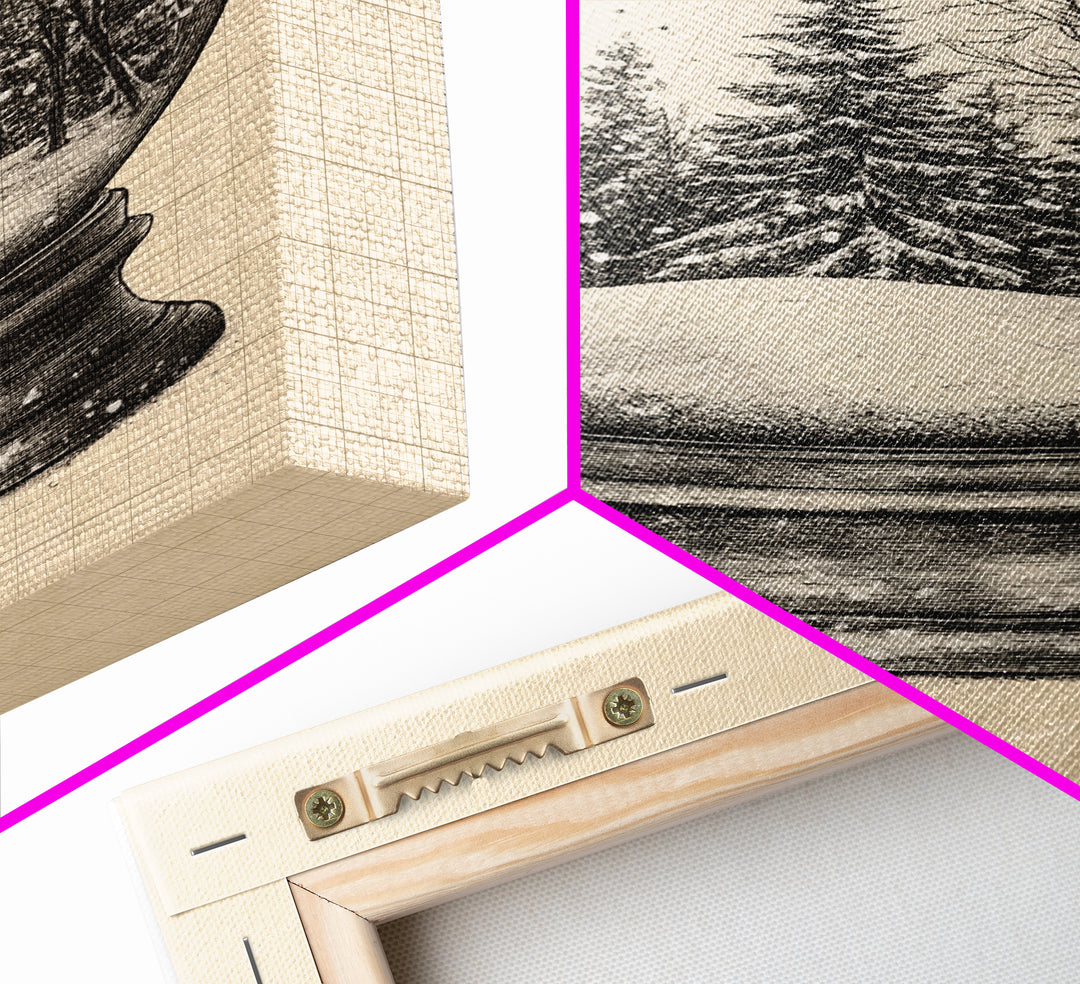 Christmas Snowglobe Canvas Print - Framed Canvas - Minimalist Christmas Art - Boho Christmas Art - Rustic Christmas Art