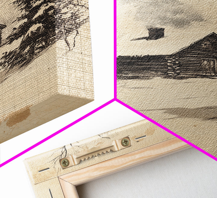 Christmas Cabin Canvas Print - Framed Canvas - Minimalist Christmas Art - Boho Christmas Art - Rustic Christmas Art