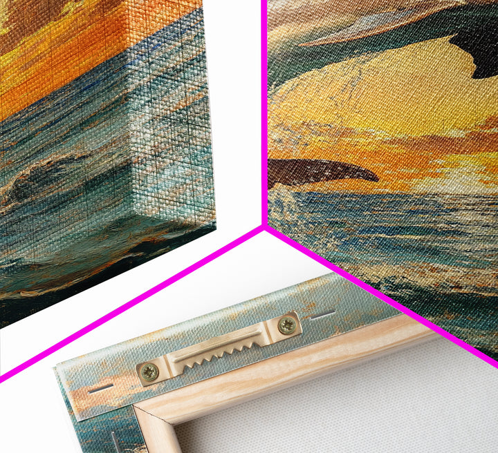 Dolphin Jumping At Sunset, Framed Canvas Print, Dolphin Painting, Dolphin Decor, Dolphin Wall Art