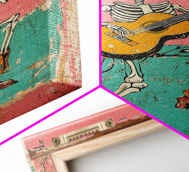 Retro Vaquero Skeleton Art Print, Canvas Art, Chicano Art, Spooky Mexican Art, Sugar Skull Art