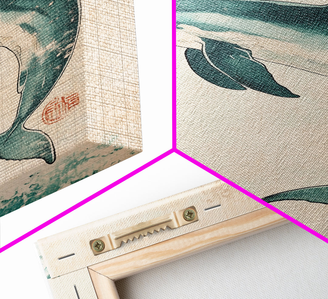 Cherry Blossoms and Dolphins, Framed Canvas Print, Home Decor, Wabi Sabi Dolphin Painting, Minimalist Decor, Living Room Art, Bedroom Art