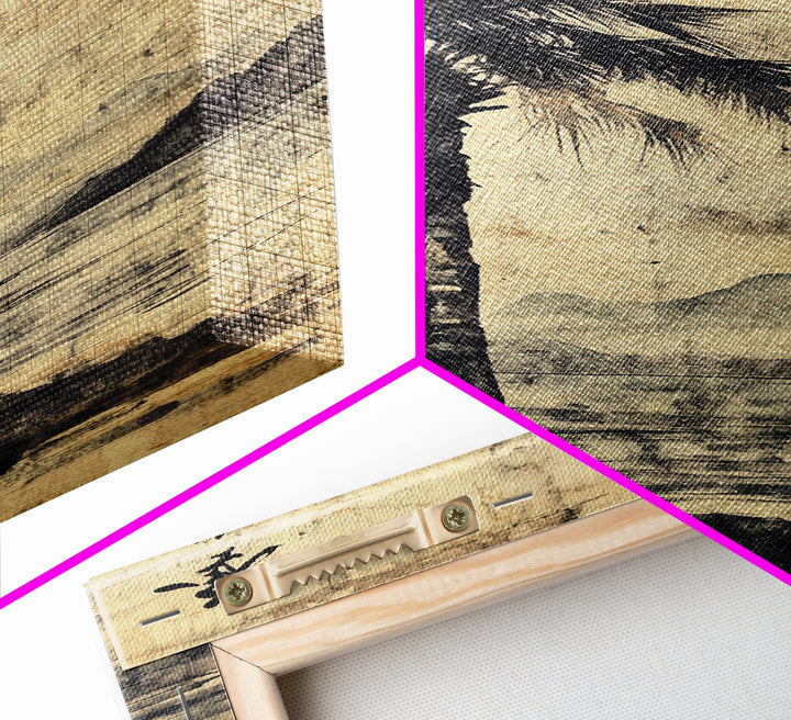 Wabi Sabi Palm Tree Coastal Art Nautical Decor, Framed Canvas Print, Japanese Style Artwork, Palm Tree Painting, Coastal Painting for Living Room