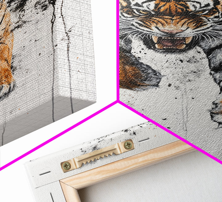 Animal Prints - Tiger Roar - Framed Canvas Print - Tiger Art - Tiger Decor -Gift For Him - Tiger Painting