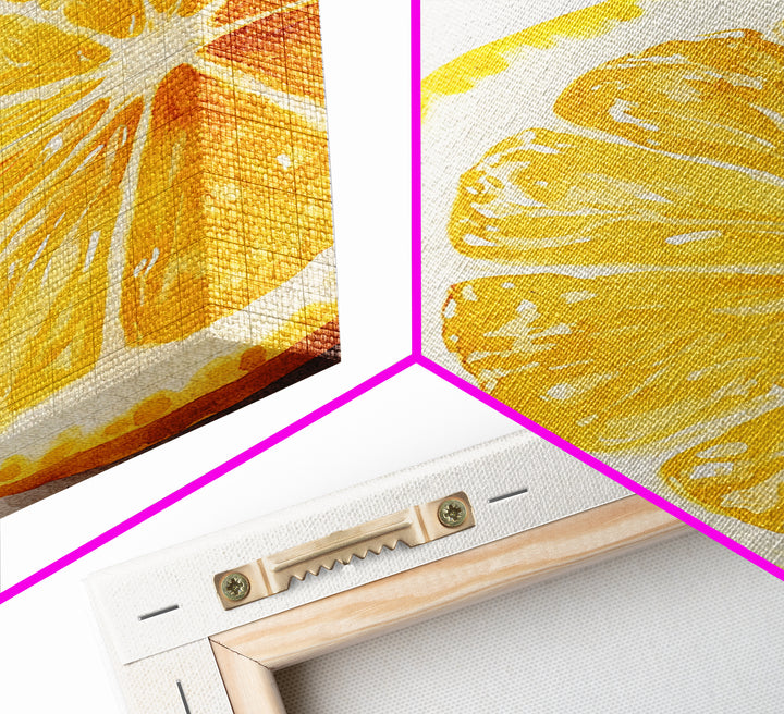Closeup of a Lemon Wedge Framed Canvas Print, Original Still Life Painting of a Lemon, Housewarming Gift, Kitchen Food Wall Art, Kitchen Decor