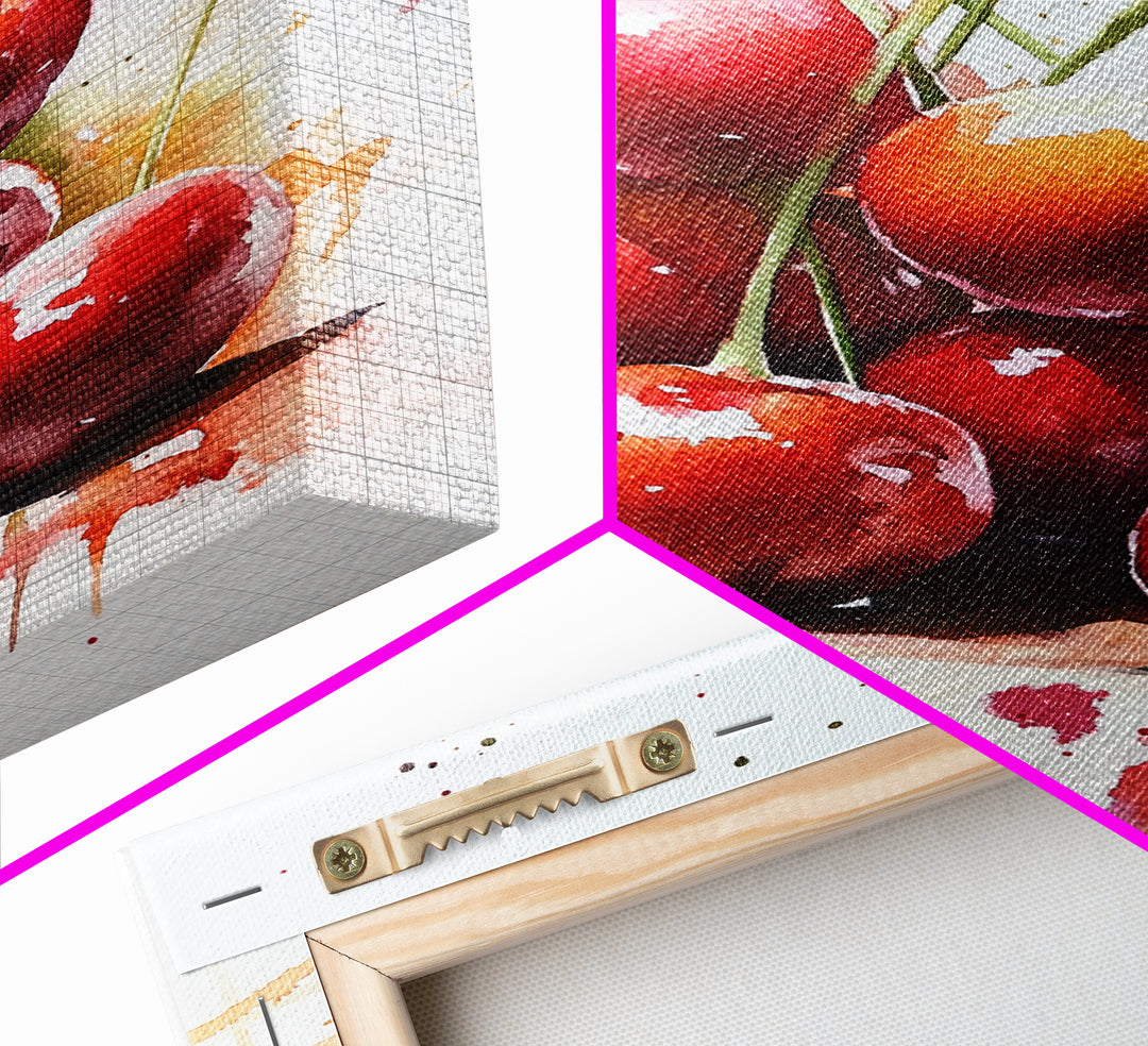 Cherry Wall Art Canvas Print, Cherry Painting, Kitchen Food Decor, Kitchen Wall Art, Original Cherry Painting, Home Decor For Kitchen