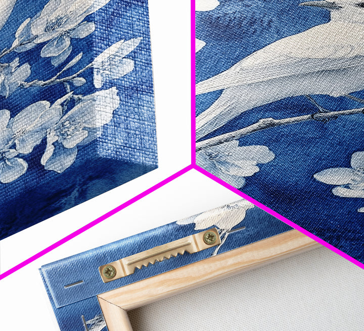 Blue Botanial Wall Art Chinoiserie Wall Art, White Bird, Blue Chinoiserie Home Decor, Botanical Print, Bird Painting, Framed Canvas Print