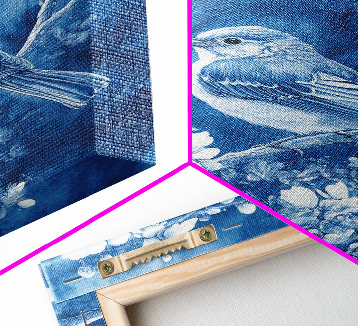 Blue Botanial Wall Art Chinoiserie Wall Art, White Bird, Blue Chinoiserie Home Decor, Botanical Print, Bird Painting, Ready To Hang