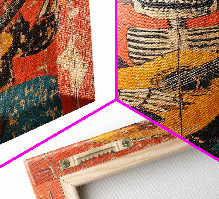 Arte Mexicano - Framed Canvas Print - Chicano Art - Skeleton Vaquero playing a guitarra, Mexican Inspired Wall Art, Southwestern Art