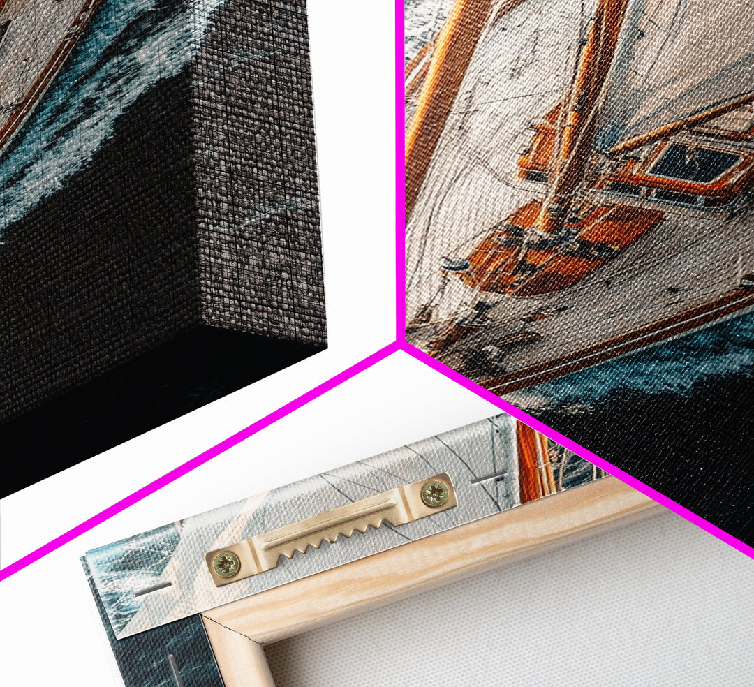 Bird's Eye View Of A Sailboat, Framed Canvas Print, Sail Boat Photography Print, Sailboat Painting, Nautical Decor, Nautical Wall Art