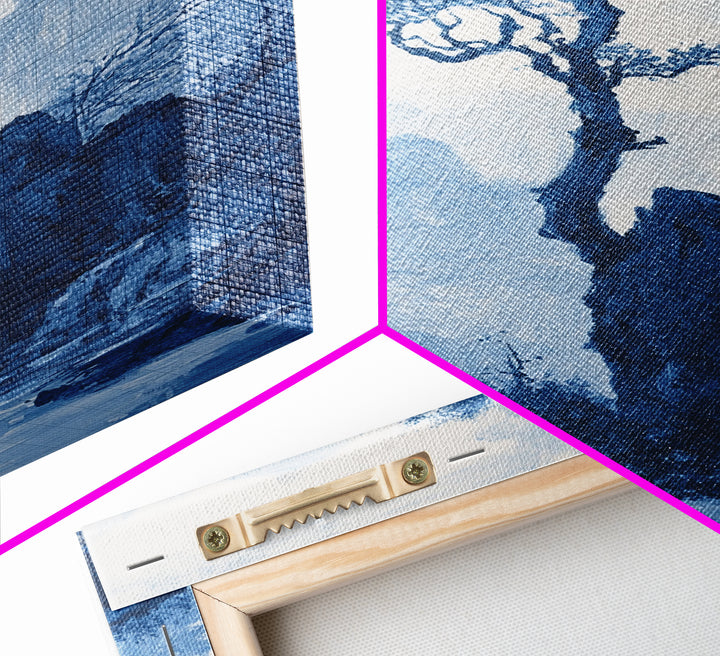 Chinoiserie Wall Art, Chinoiserie Style Canvas Print, Chinoiserie Blue Painting, Retro Boho Style Minimalist Wall Art, Blue Painting