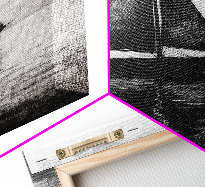 Charcoal Sketch of a Sailboat, Framed Canvas Print, Sailboat Painting, Minimalist Home Decor, Nautical Decor, Black and White Sailboat Art