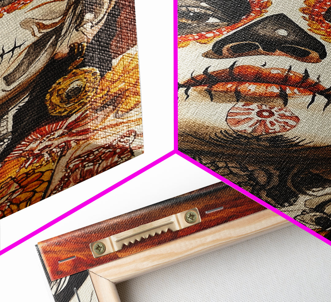 Day Of The Dead Portrait Framed Canvas Print, Chicano / Mexicano Wall Art, Home Decor, Chicano Wall Art, Chicano Painting