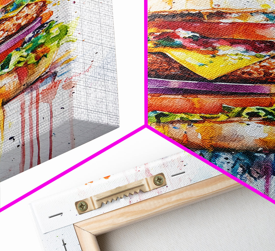 Cute Hamburger Painting Print, Kitchen Decor, Food Review Kitchen Art, Hamburger Wall Art, Kitchen Wall Art, Art For Kitchen