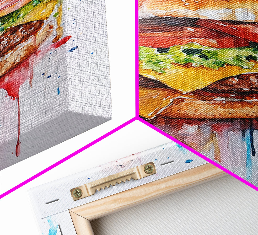 Hamburger Painting Print, Kitchen Decor, Restaurant Decor, Dining Room Art, Restaurant Wall Art, Diner Wall Art, Restaurant Owner Gift Idea