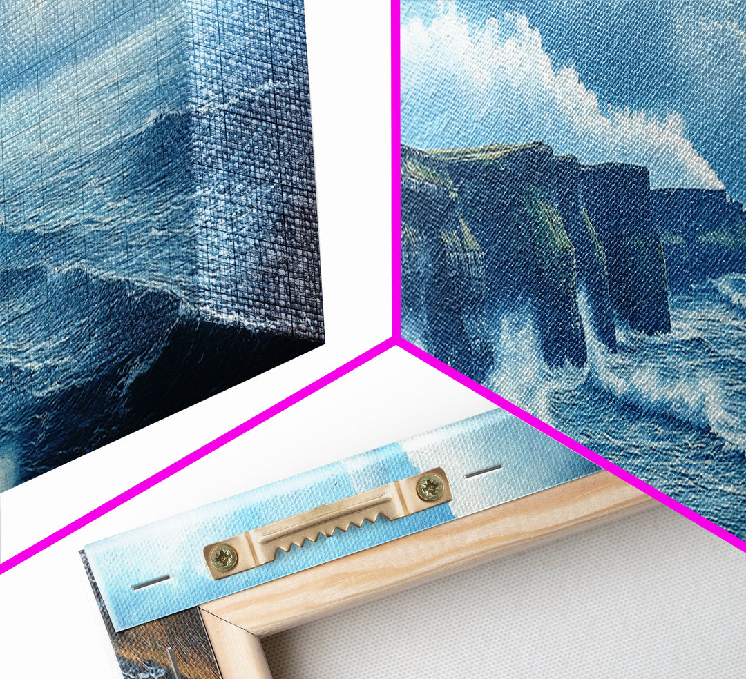 Cliffs of Moher Framed Canvas Print, Ready To Hang Ireland Painting, Irish Art, Ireland Wall Art, Horizontal Extra Large Wall Art