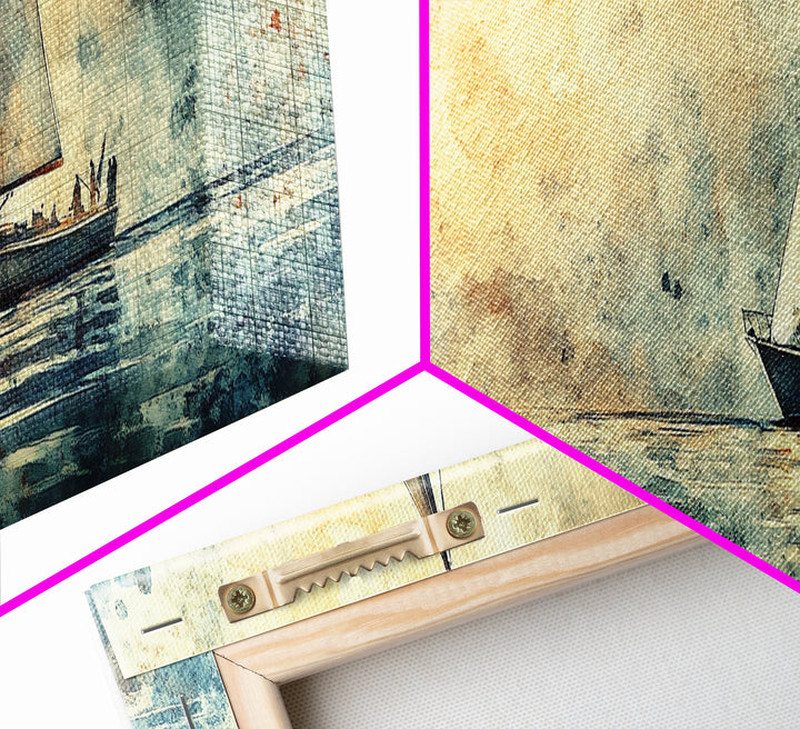 Sailboat on a Calm Sea Framed Canvas Print, Nautical Home Decor, Nautical Landscape Painting, Beach Decor, Abstract Wall Art