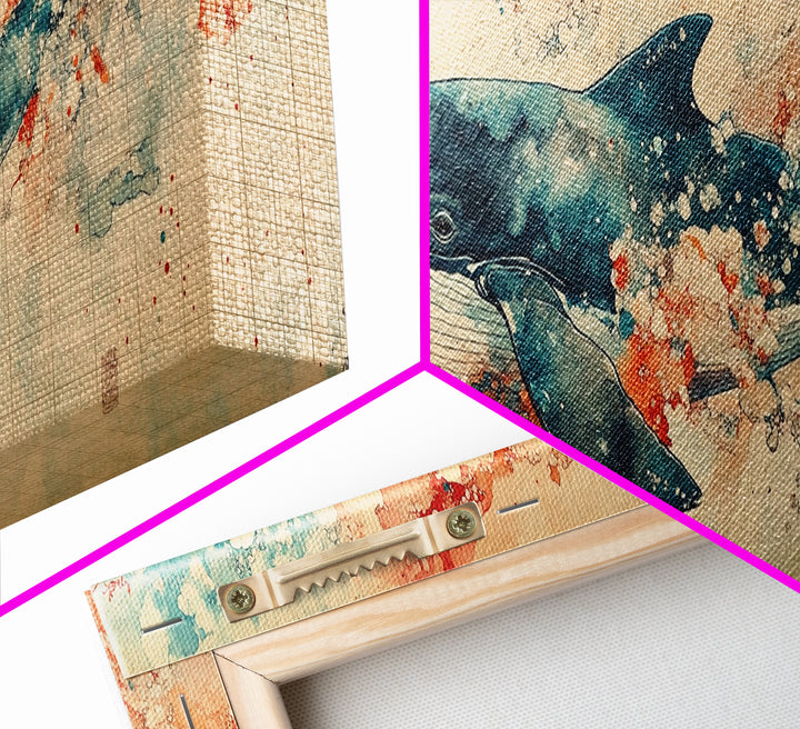 Panoramic Whale Painting Print | Wabi Sabi Home Decor | Japanese Style Art | Modern Living Room Art | Above Sofa Decor | Whale Wall Art