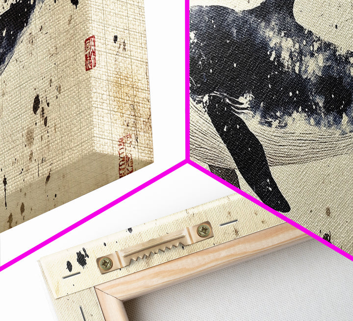 Whale Art Wabi Sabi Panoramic Oil Painting Print, Japanese Style Wall Art - Whale Decor - Whale Art Print - Living Room Decor - Minimalist