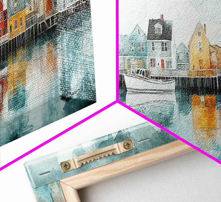 Panoramic Painting Print of Nantucket, Framed Canvas Print, Nantucket Painting, nautical seascape landscape painting, Nautical Decor