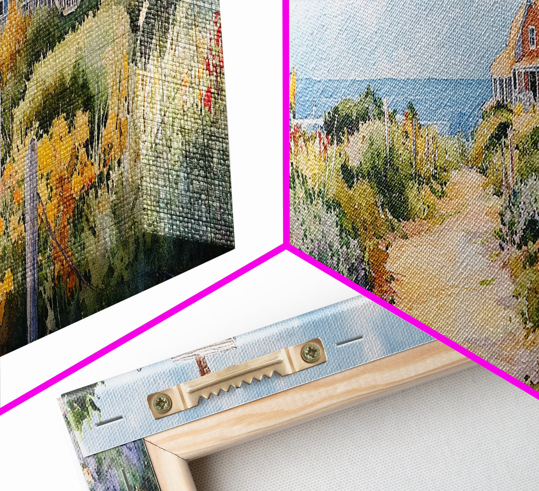 Panoramic Painting Print of Nantucket, Framed Canvas, Nautical Wall Art, Seascape landscape painting, Horizontal Nantucket Wall Art