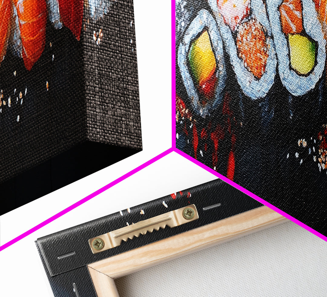 Retro Sushi Painting Print, Canvas Art, Kitchen Decor, Dining Room Decor, Eclectic Home Decor, Food Lover Gift, Japanese Style Decor